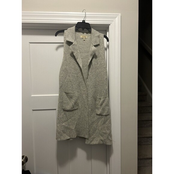 Monteau Lagenlook Beige Oatmeal Collared Long Line Sweater Vest Size Medium Warm - Picture 1 of 5